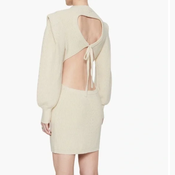 NWT REBECCA MINKOFF Daisy long sleeve sweater mini dress backless winter white S - Picture 3 of 4